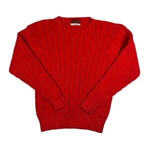 Graham & Gunn Mens L Chunky Cable Knit Sweater Grandpa Combed Cotton Red Vintage
